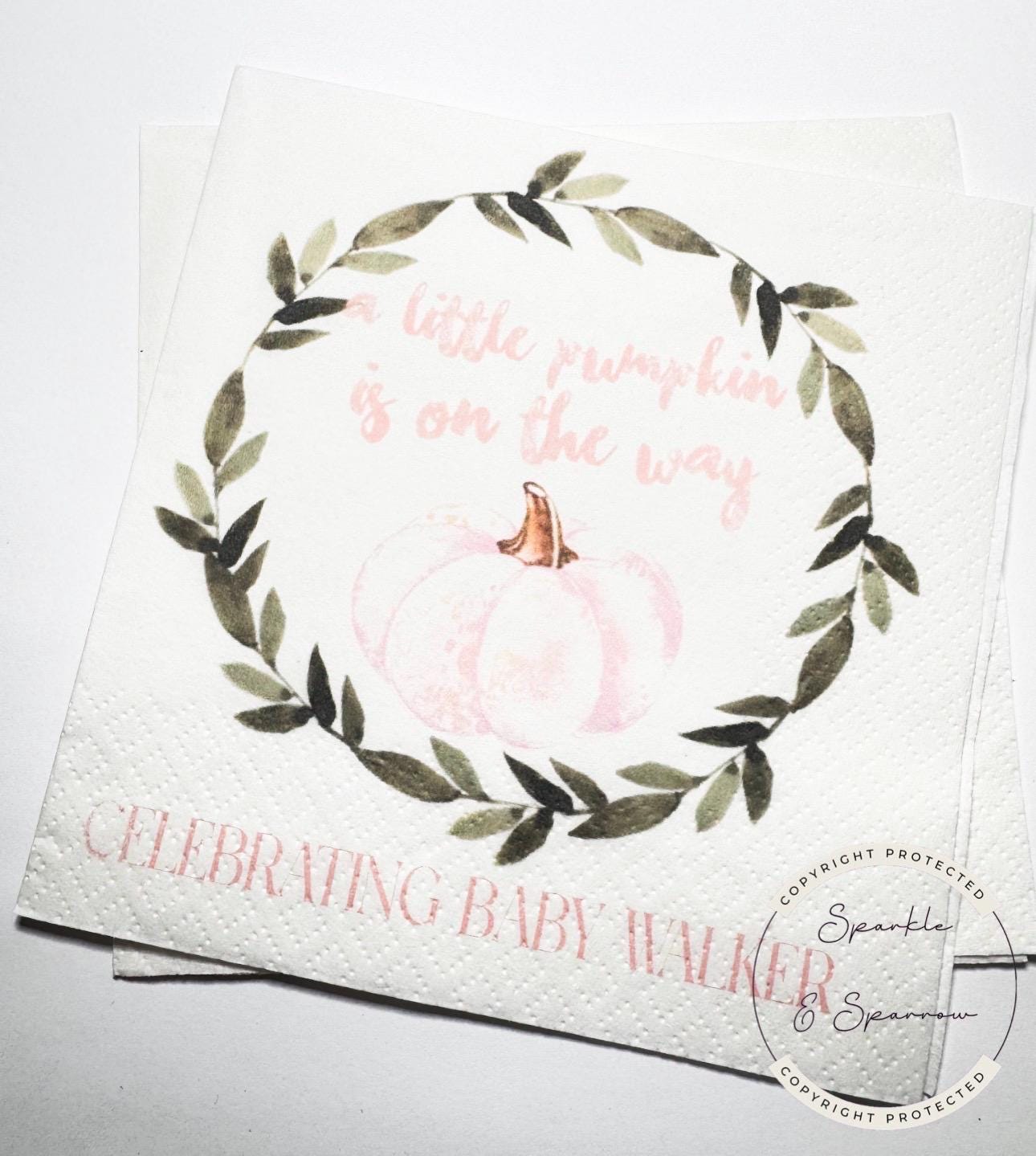 A Little Pumpkin is on the Way Girl Fall Baby Shower Pink Pumpkin Baby Shower Personalized Cocktail, Luncheon or Dinner Napkins Set of 25