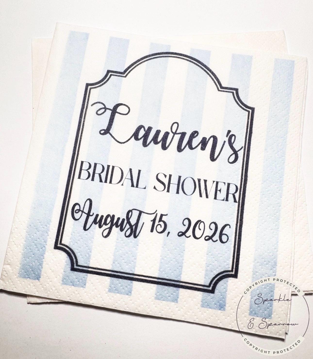 Nautical Bridal Shower Seashells Wedding Bells Navy Blue Bridal Shower Personalized Cocktail, Luncheon or Dinner Napkins Set of 25