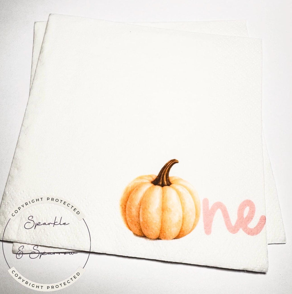 Pumpkin First Birthday Pumpkin Pink Pumpkin One Birthday Party Pink Girl Pumpkin Fall Bday Cocktail, Luncheon or Dinner Napkins Set of 25