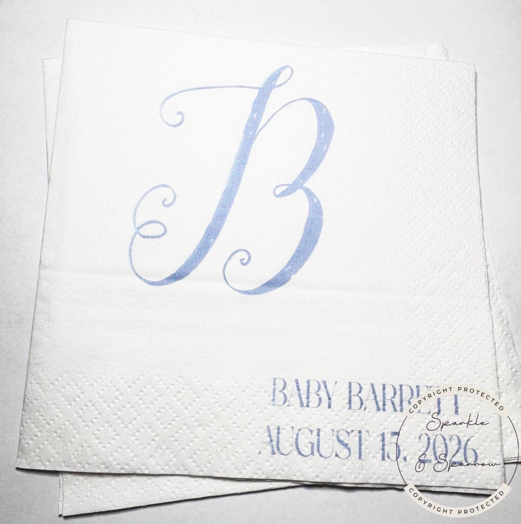 Blue Monogram Baby Shower Boy Baby Shower Fall Baby Shower Napkins Personalized Cocktail, Luncheon or Dinner Napkins Set of 25