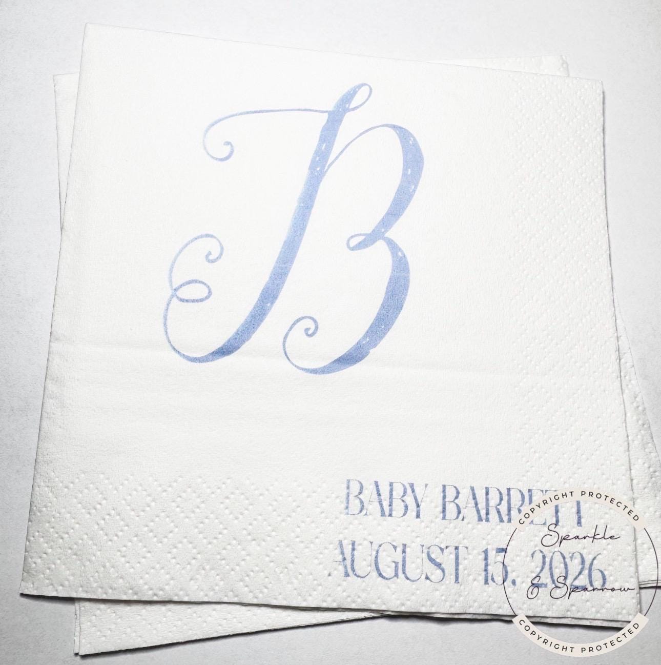 Blue Monogram Baby Shower Boy Baby Shower Fall Baby Shower Napkins Personalized Cocktail, Luncheon or Dinner Napkins Set of 25