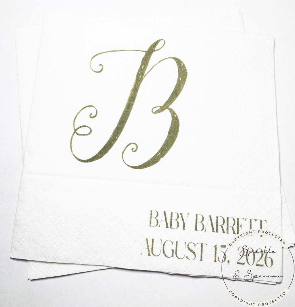 Green Monogram Baby Shower Neutral Baby Shower Fall Baby Shower Napkins Personalized Cocktail, Luncheon or Dinner Napkins Set of 25