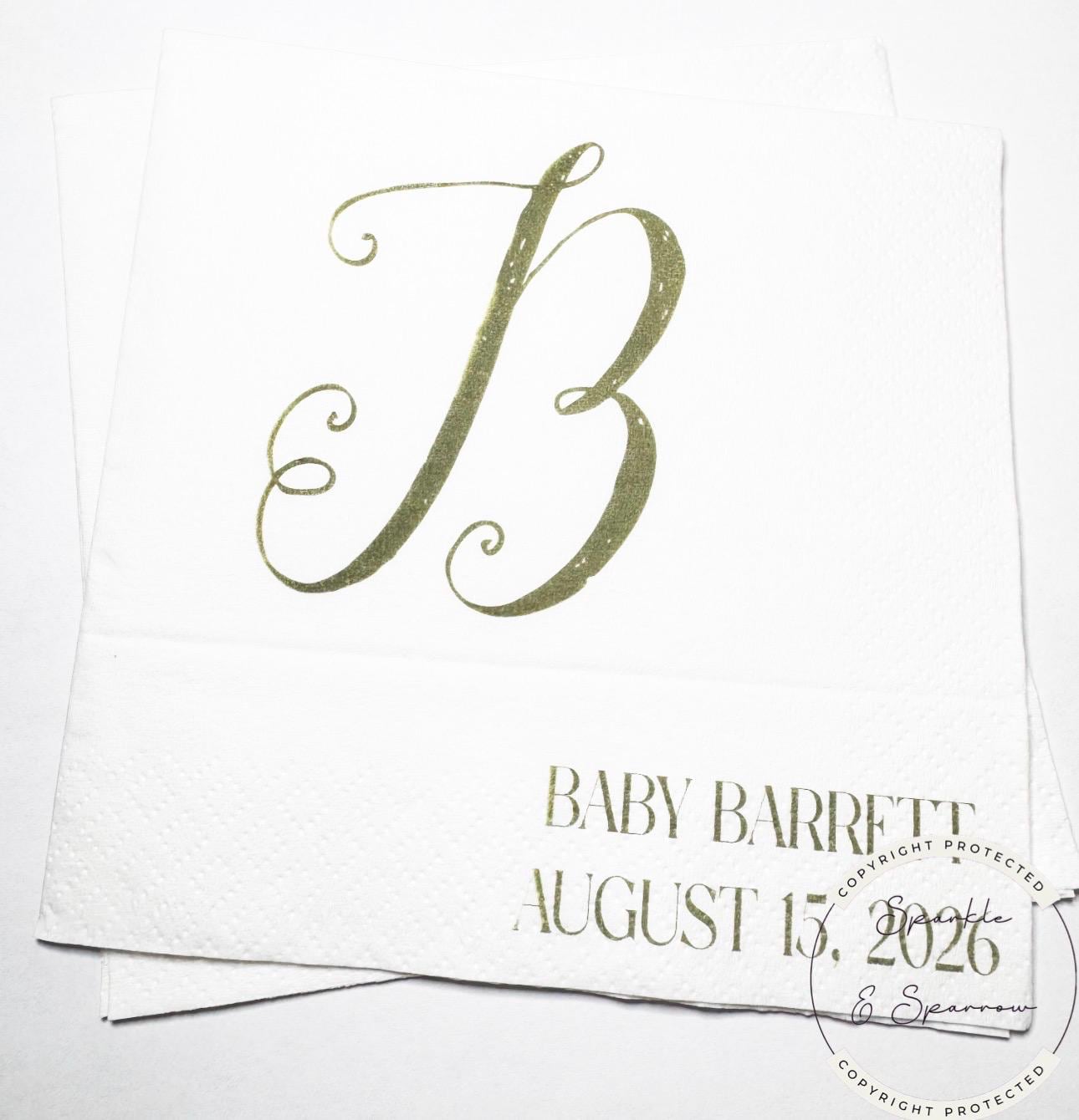 Green Monogram Baby Shower Neutral Baby Shower Fall Baby Shower Napkins Personalized Cocktail, Luncheon or Dinner Napkins Set of 25