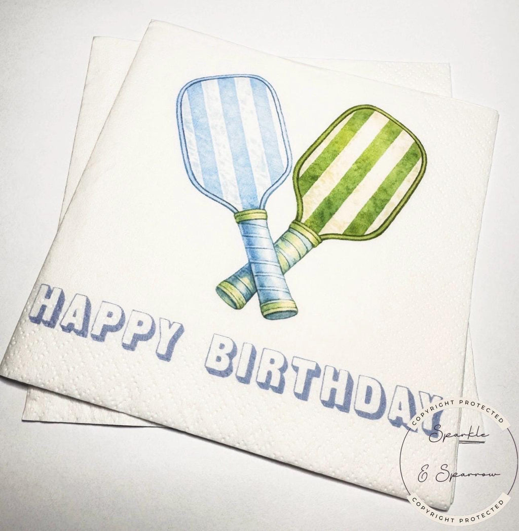 Pickleball Birthday Dinks and Drinks Pickleball Birthday Overserved Blue Green Cocktail, Luncheon or Dinner Napkins Set of 25