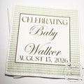 Green Gingham Baby Shower Sage Green Preppy Neutral Baby Shower Personalized Cocktail, Luncheon or Dinner Napkins Set of 25
