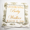 Green and Gold Toile Baby Shower Green Gold Fall Neutral Baby Shower Fall Sage Personalized Cocktail, Luncheon or Dinner Napkins Set of 25