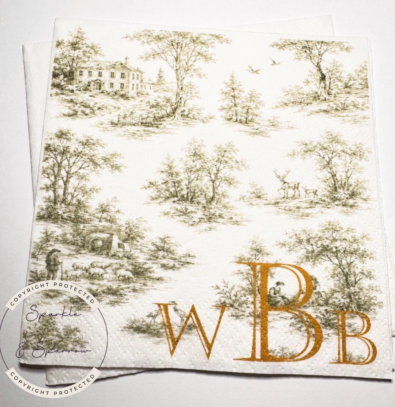 Green Toile Baby Shower Green Fall Neutral Baby Shower Fall Sage Green Personalized Cocktail, Luncheon or Dinner Napkins Set of 25