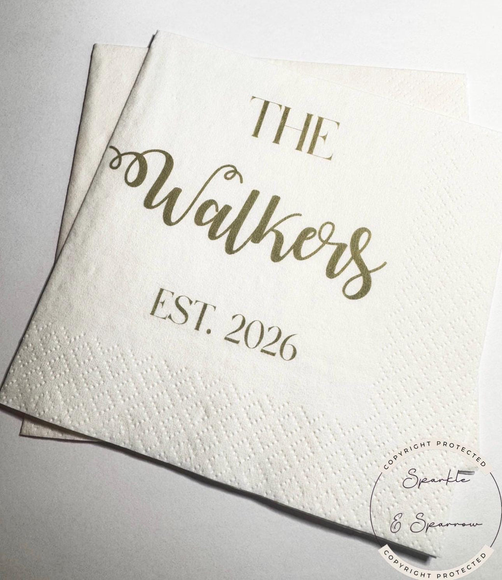Monogrammed Wedding Napkins Wedding Reception Bridal Shower Personalized Green Wedding Cocktail, Luncheon or Dinner Napkins Set of 25