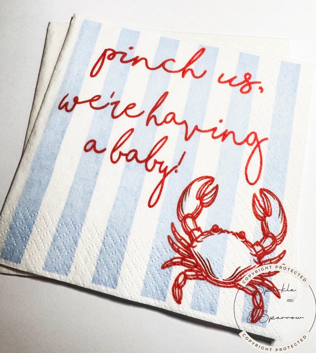 Pinch Us We're Having a Baby Crab Boil Baby Shower Fall Baby Shower Let's Get Crackin Cocktail, Luncheon or Dinner Napkins Set of 25
