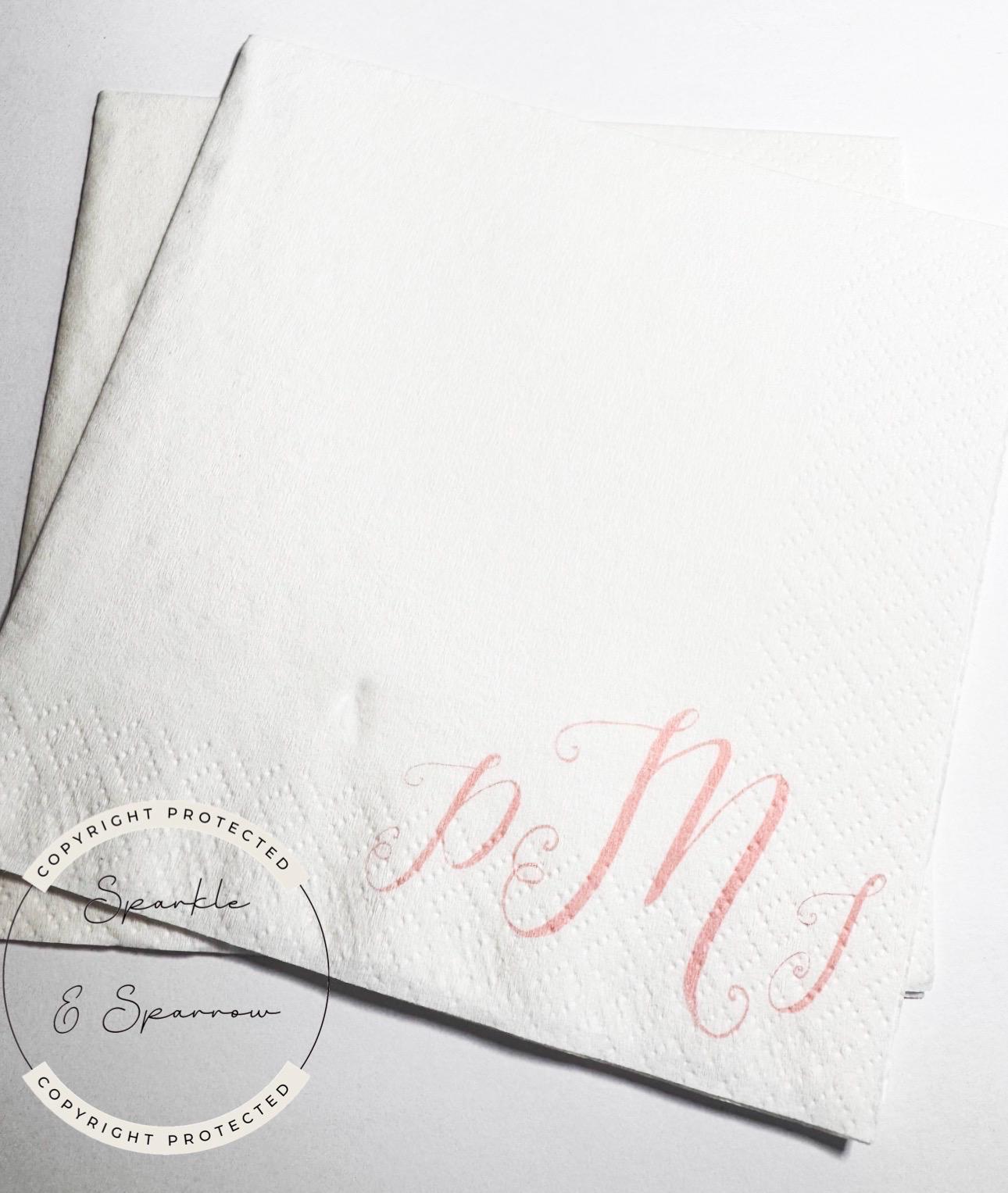 Custom Monogram Napkins Wedding Initial Napkins Baby Shower Pink Monogram Personalized Cocktail, Luncheon or Dinner Napkins Set of 25