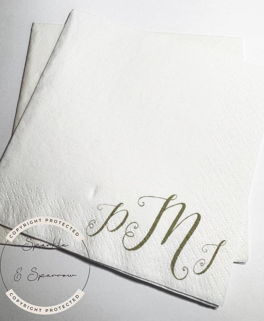 Custom Monogram Napkins Wedding Initial Napkins Baby Shower Green Monogram Personalized Cocktail, Luncheon or Dinner Napkins Set of 25