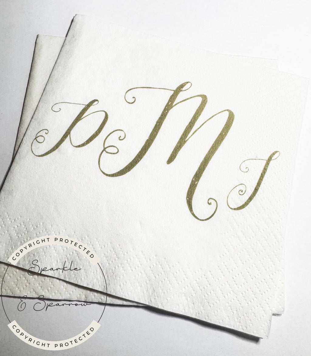 Custom Monogram Napkins Wedding Initial Napkins Baby Shower Green Monogram Personalized Cocktail, Luncheon or Dinner Napkins Set of 25