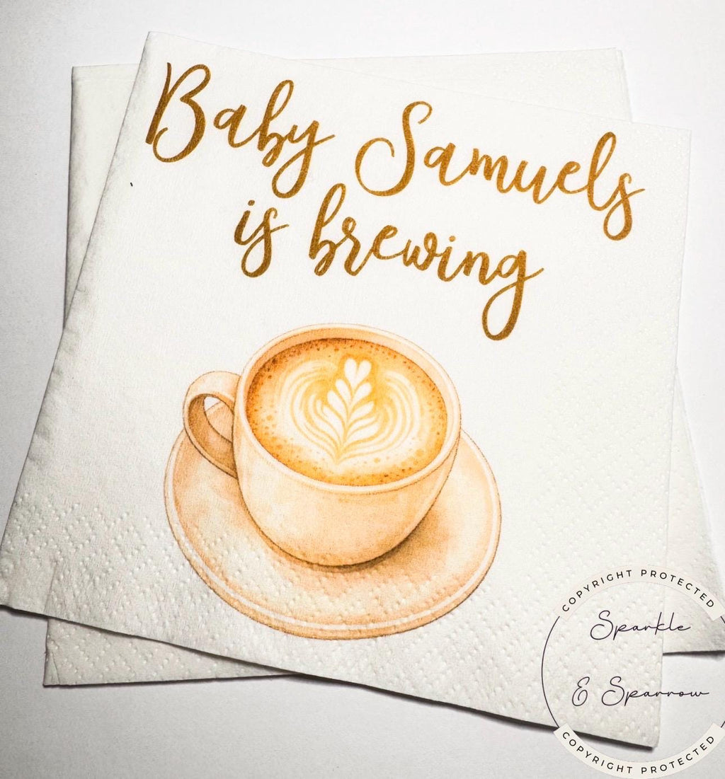 A Baby is Brewing Baby Shower Coffee Themed Baby Shower Espresso Bar Baby Brunch Fall Baby Shower Personalized Cocktail Napkins, Set of 25