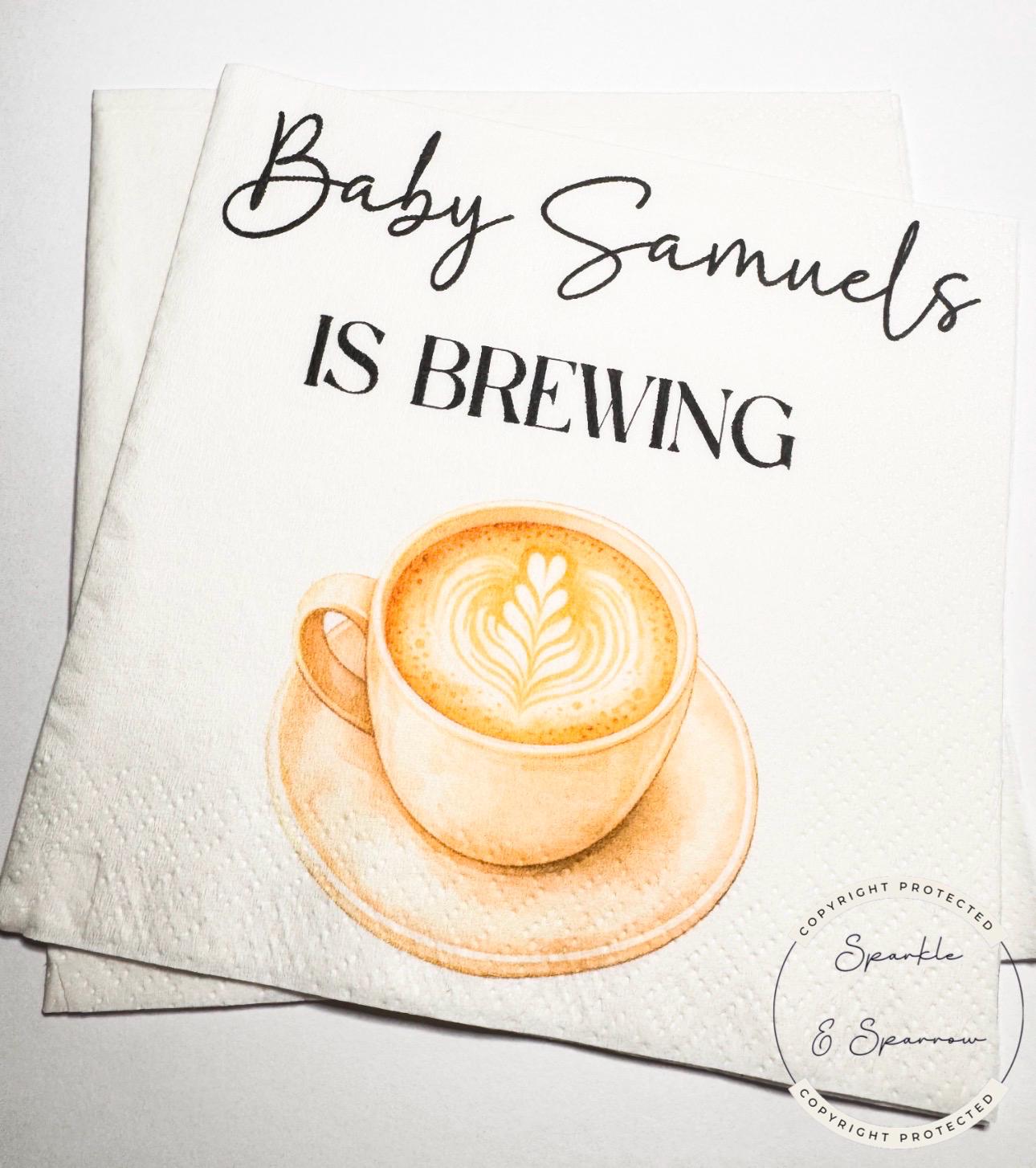 A Baby is Brewing Baby Shower Coffee Themed Baby Shower Espresso Bar Baby Brunch Fall Baby Shower Personalized Cocktail Napkins, Set of 25