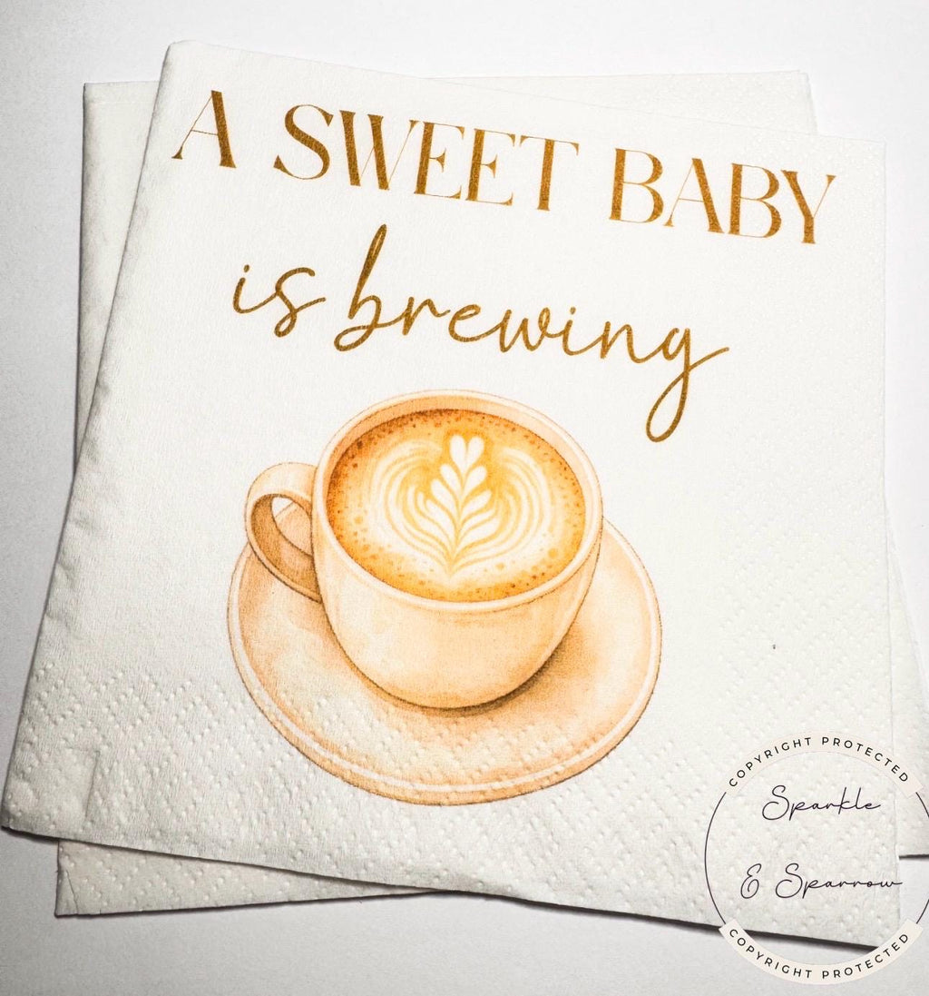 A Sweet Baby is Brewing Baby Shower Coffee Bar Baby Brunch Coffee Espresso Fall Baby Shower Cocktail, Luncheon or Dinner Napkins Set of 25