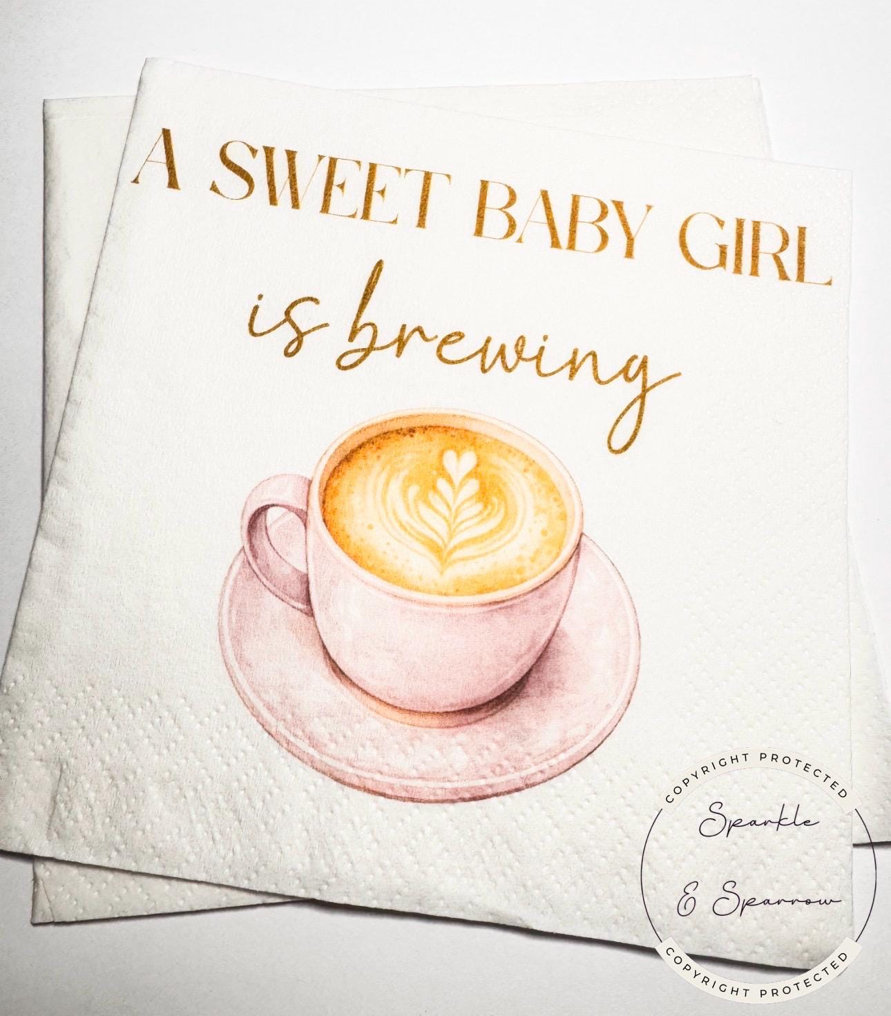 A Sweet Baby Girl is Brewing Baby Shower Coffee Bar Baby Brunch Coffee Pink Fall Baby Shower Cocktail, Luncheon or Dinner Napkins Set of 25