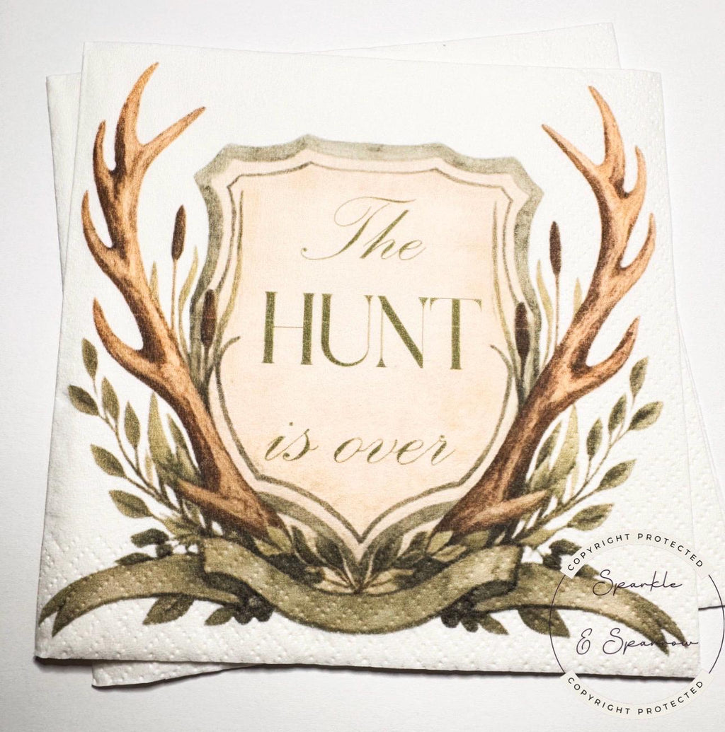 The Hunt is Over Deer Antler Rehearsal Dinner Engagement Party Hunt is Over Engagement Rustic Bridal Shower Napkins Table Decor, Set of 25