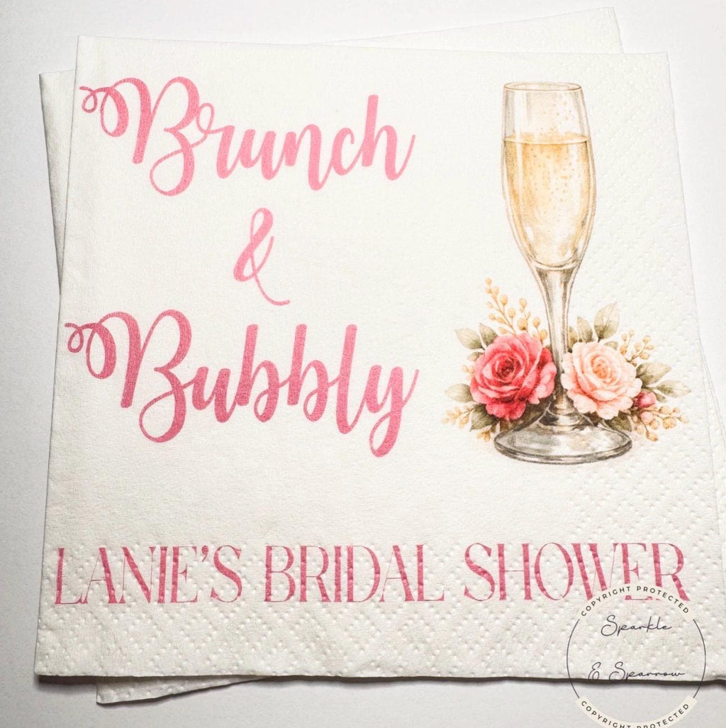 Brunch & Bubbly Bridal Shower Champagne Mimosa Bar Bridal Brunch Mimosa Bridal Personalized Cocktail, Luncheon or Dinner Napkins Set of 25
