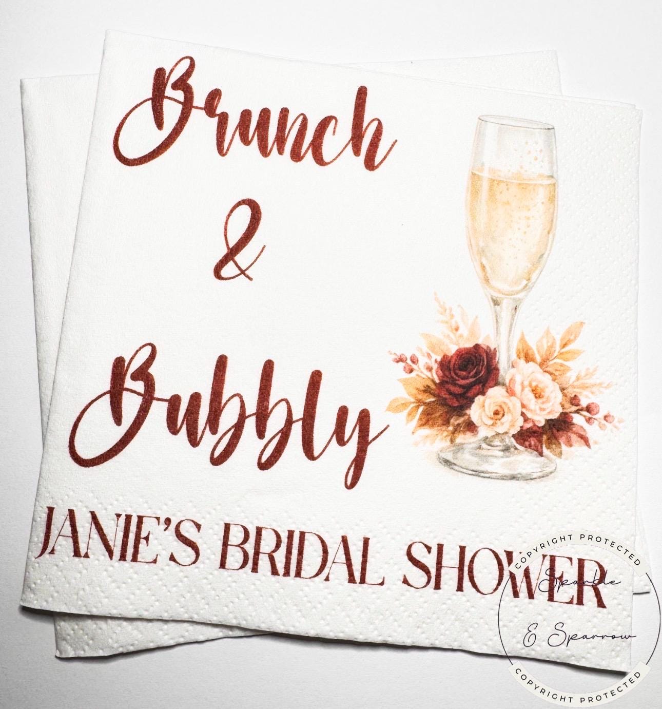 Brunch & Bubbly Fall Bridal Shower Mimosa Bar Bridal Brunch Fall Bridal Shower Personalized Cocktail, Luncheon or Dinner Napkins Set of 25