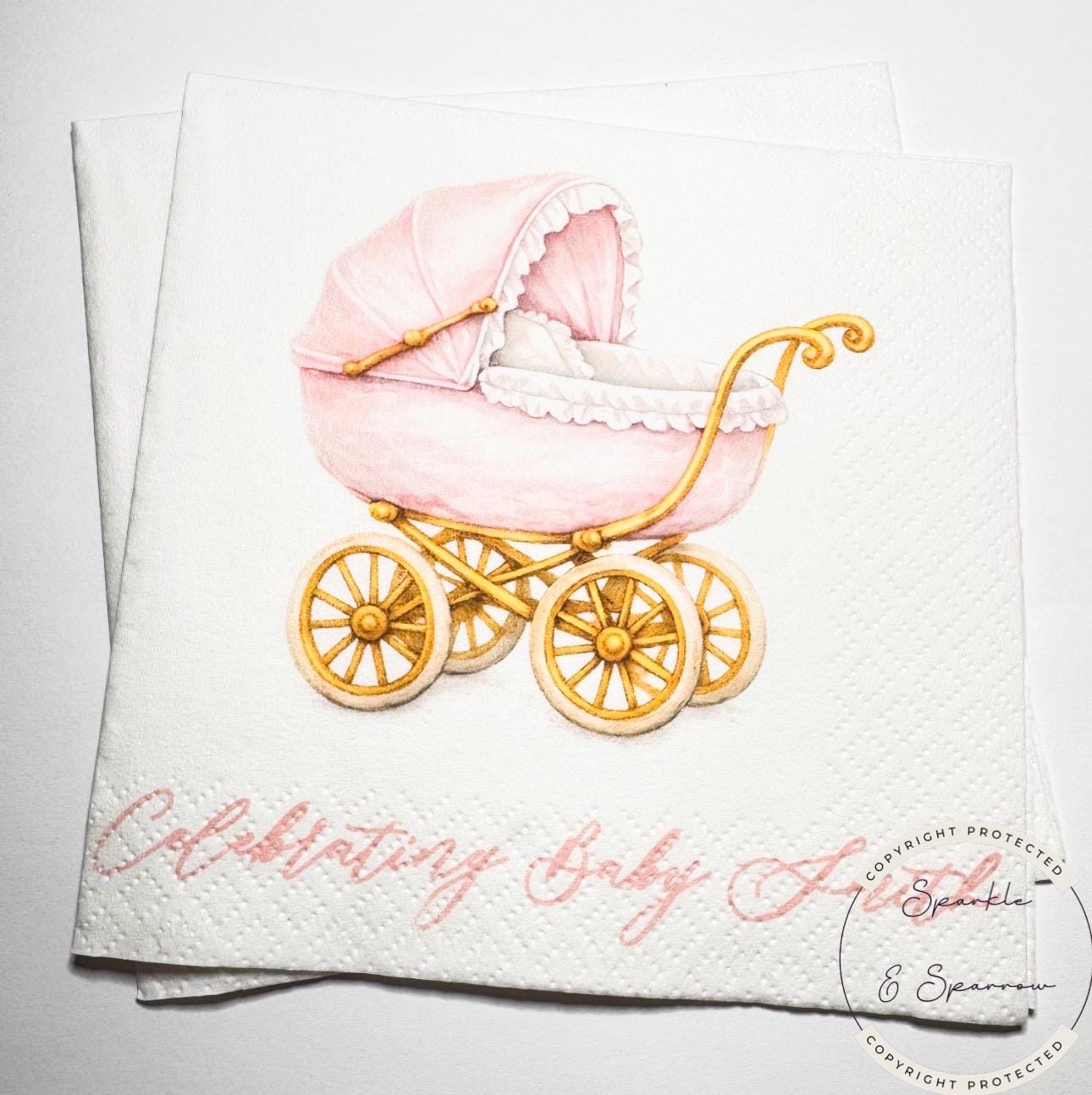 Pink Baby Carriage Girl Baby Shower Preppy Southern Shower Pink Stroller Personalized Cocktail, Luncheon or Dinner Napkins Set of 25