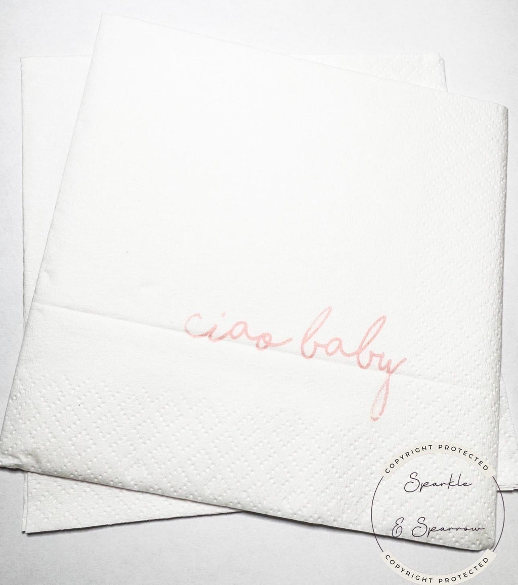 Ciao Baby Pink Girl Baby Shower Italian Baby Shower Ciao Bambino Pink Baby Shower Summer Cocktail, Luncheon or Dinner Napkins Set of 25