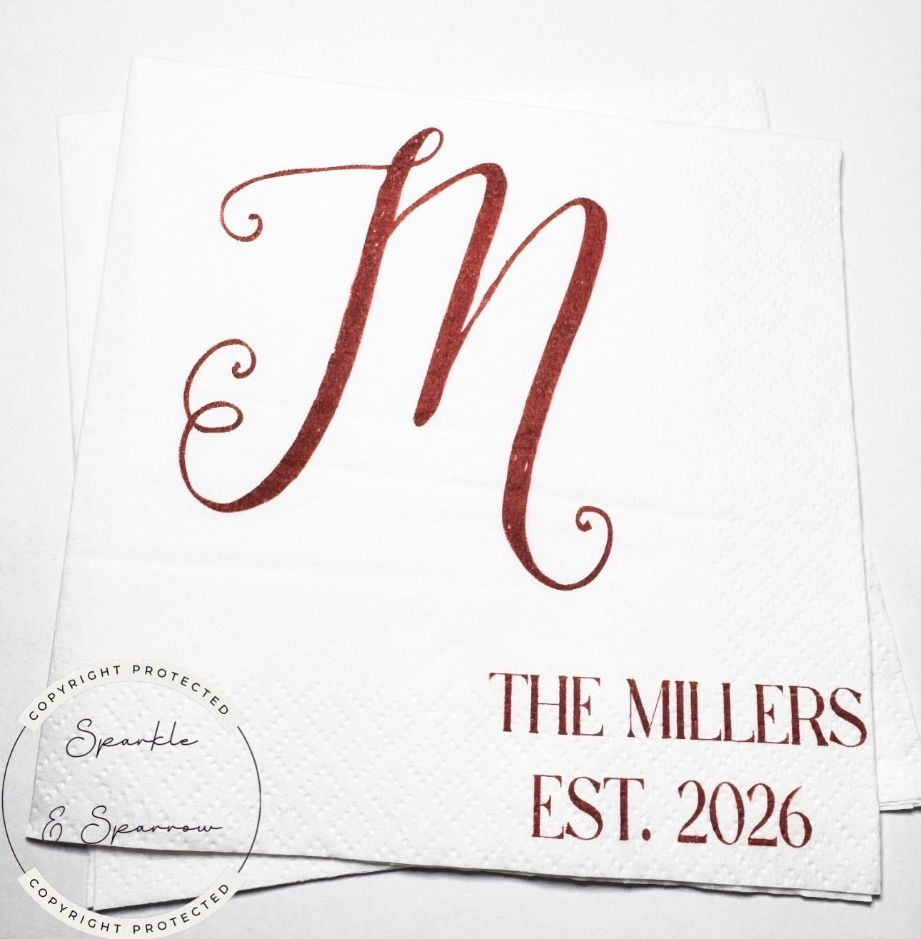 Monogrammed Wedding Napkins Fall Wedding Table Decor Wedding Fall Bridal Shower Personalized Cocktail, Luncheon or Dinner Napkins Set of 25