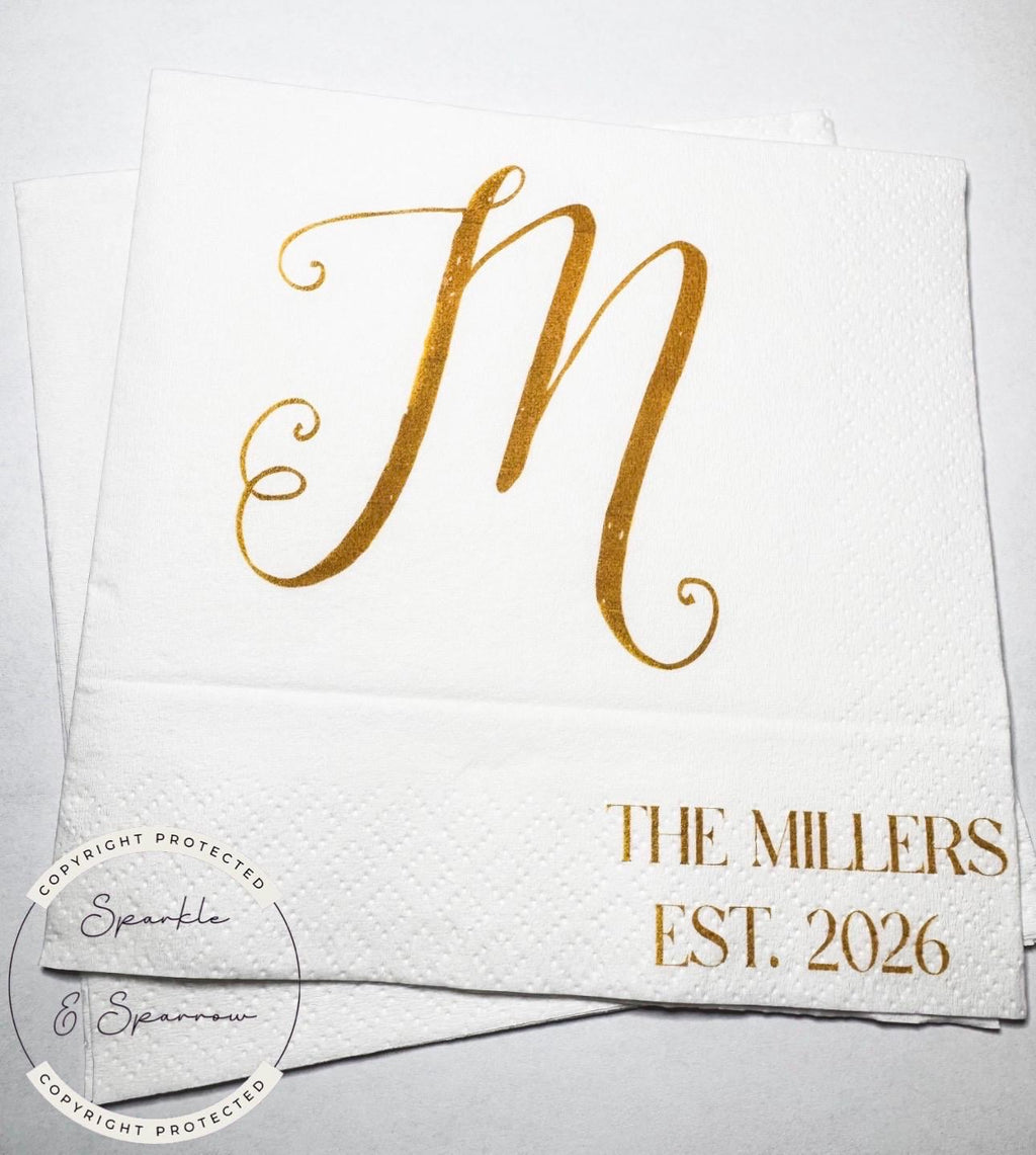 Monogrammed Wedding Napkins Fall Wedding Table Decor Wedding Fall Bridal Shower Personalized Cocktail, Luncheon or Dinner Napkins Set of 25