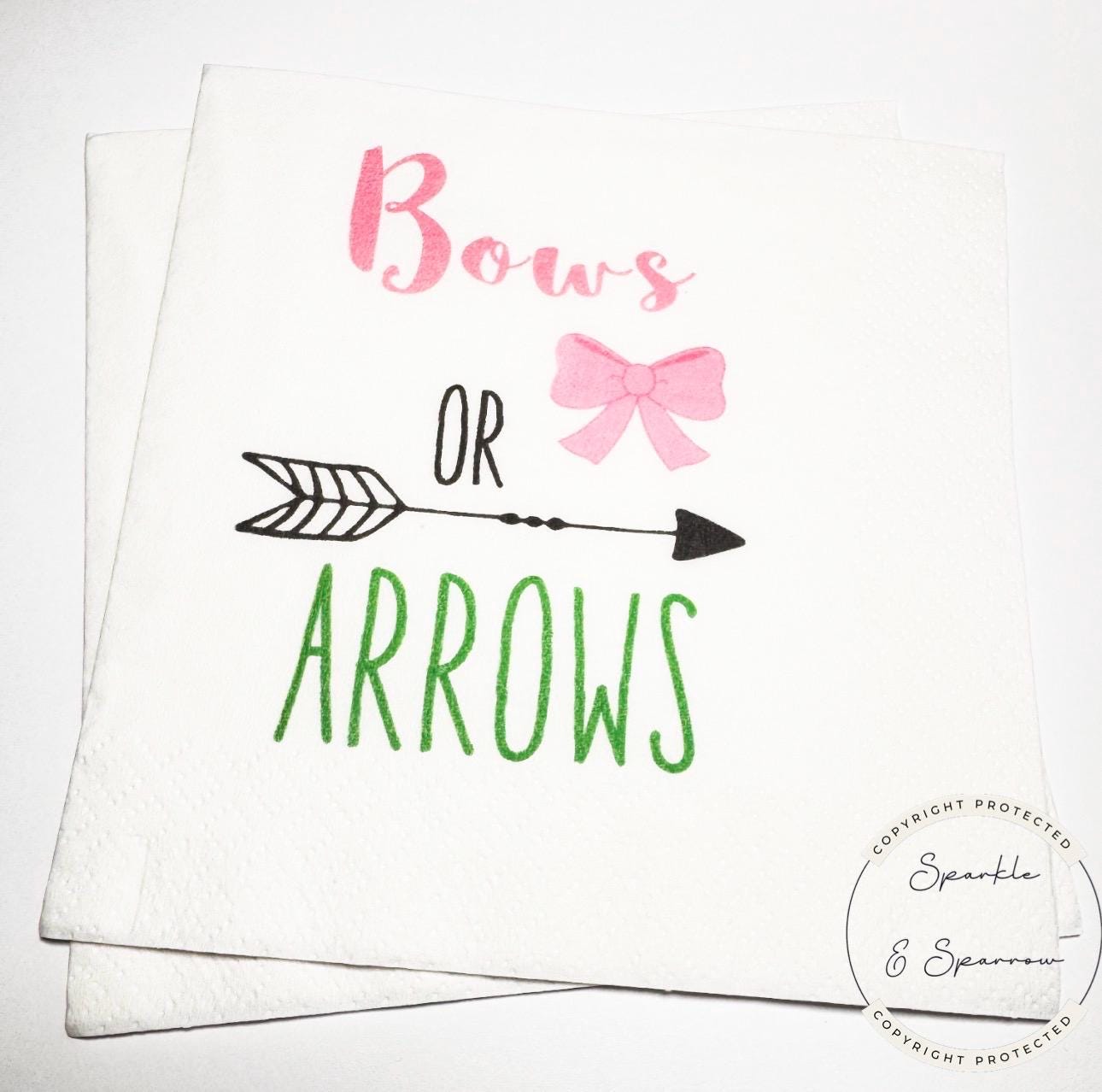 Bows and Arrows Gender Reveal Cocktail, Luncheon or Dinner Napkins Set of 25