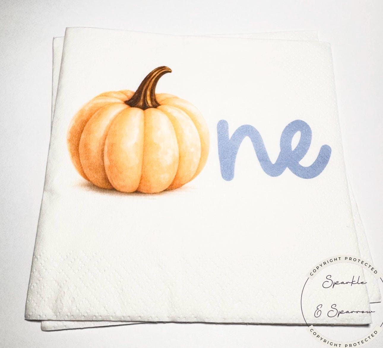 Pumpkin First Birthday Pumpkin Blue Pumpkin One Birthday Party Blue Boy Pumpkin Fall Bday Cocktail, Luncheon or Dinner Napkins Set of 25