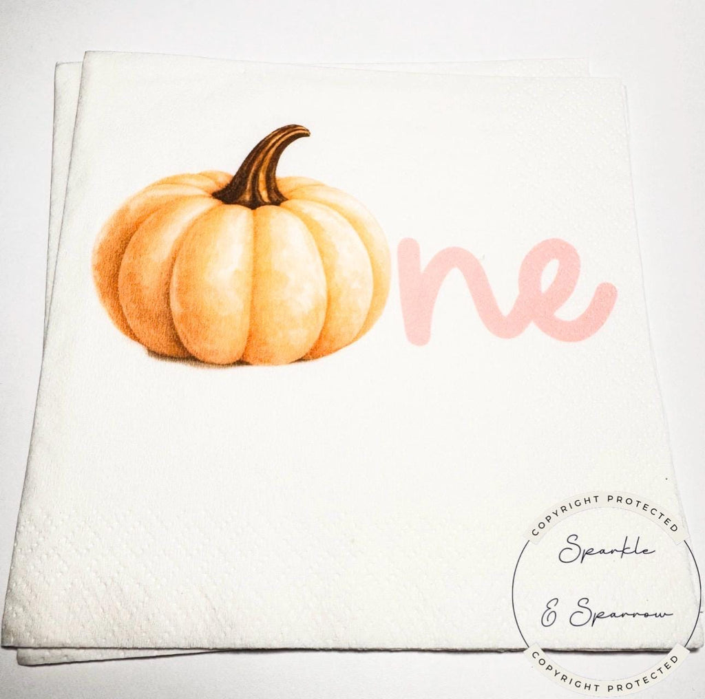 Pumpkin First Birthday Pumpkin Pink Pumpkin One Birthday Party Pink Girl Pumpkin Fall Bday Cocktail, Luncheon or Dinner Napkins Set of 25