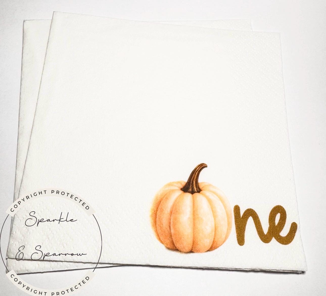 Pumpkin First Birthday Pumpkin Gold Pumpkin One Birthday Party Neutral Pumpkin Fall Bday Cocktail, Luncheon or Dinner Napkins Set of 25