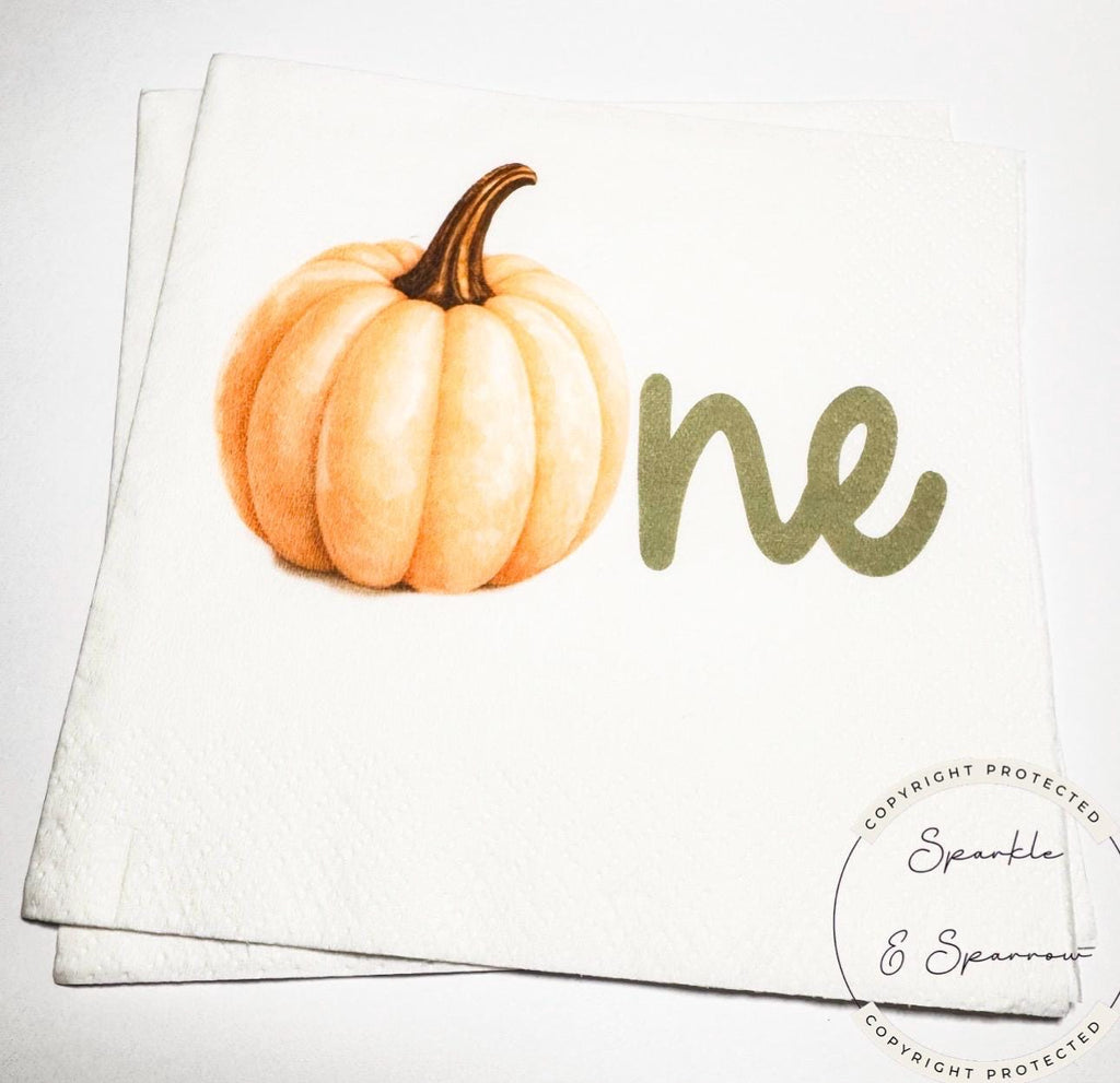 Pumpkin First Birthday Pumpkin Green Pumpkin One Birthday Party Neutral Pumpkin Fall Bday Cocktail, Luncheon or Dinner Napkins Set of 25