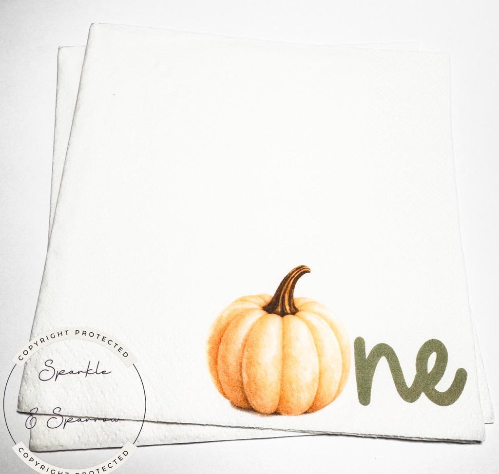Pumpkin First Birthday Pumpkin Green Pumpkin One Birthday Party Neutral Pumpkin Fall Bday Cocktail, Luncheon or Dinner Napkins Set of 25