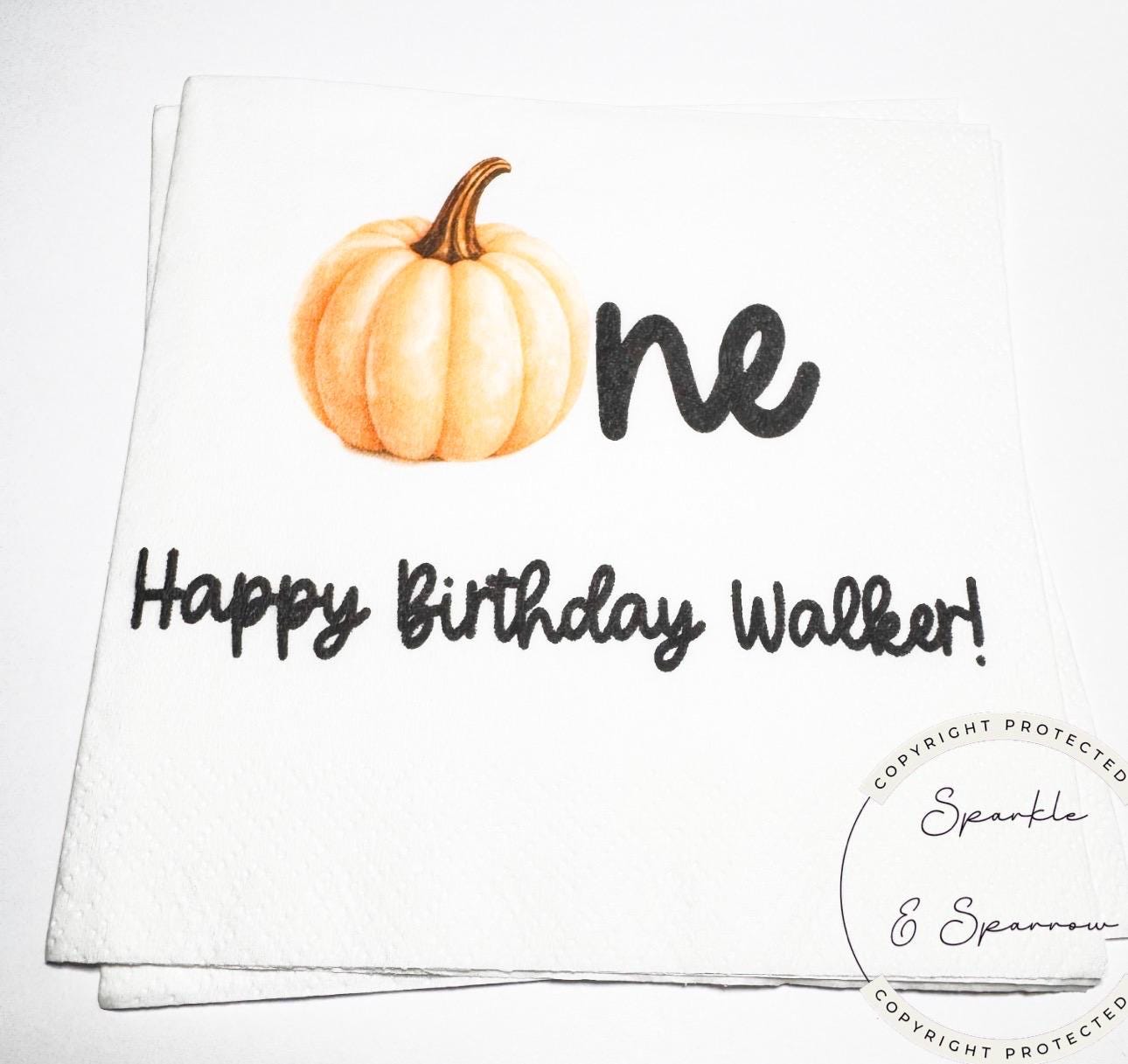 Pumpkin First Birthday Pumpkin Black Pumpkin One Birthday Neutral Pumpkin Bday Personalized Cocktail, Luncheon or Dinner Napkins Set of 25