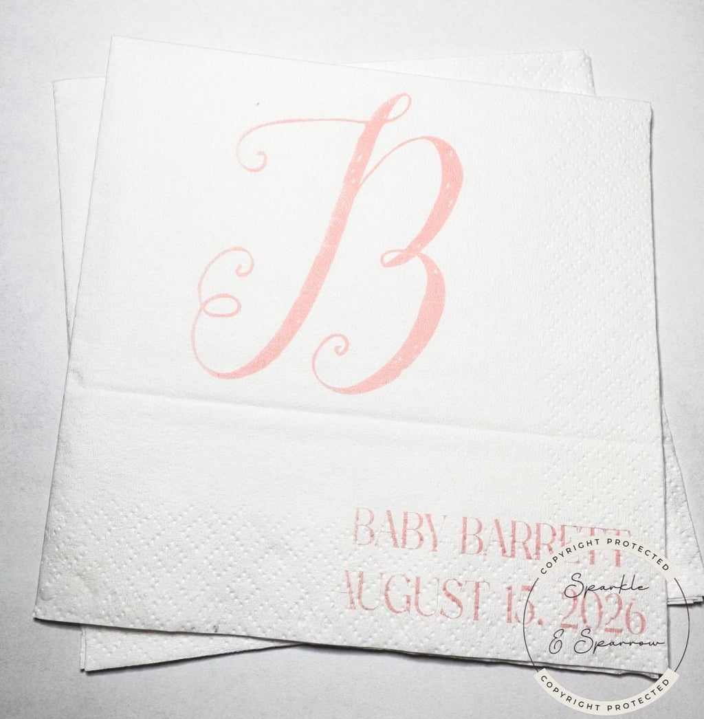 Pink Monogram Baby Shower Girl Baby Shower Fall Baby Shower Napkins Personalized Cocktail, Luncheon or Dinner Napkins Set of 25