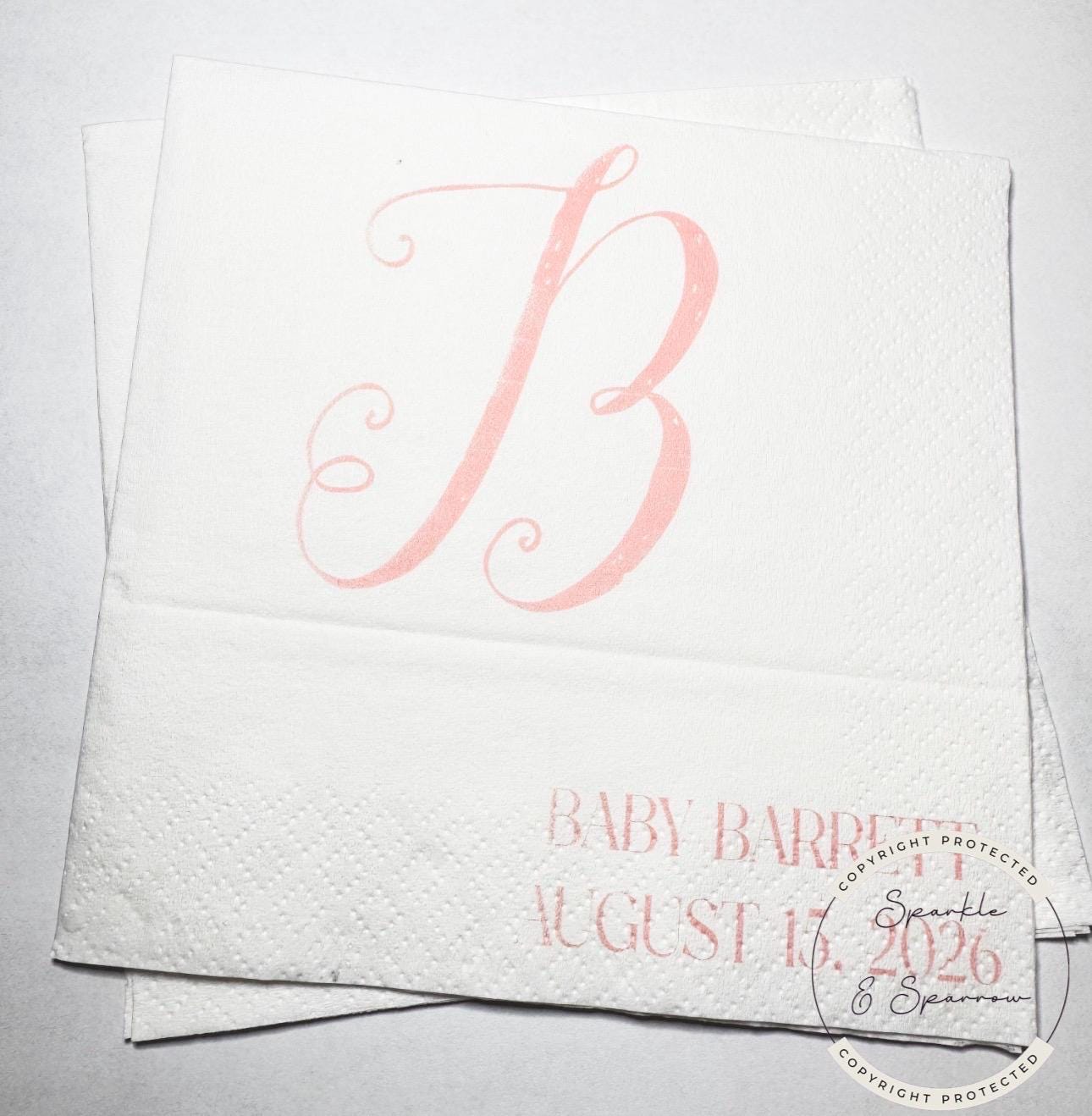 Pink Monogram Baby Shower Girl Baby Shower Fall Baby Shower Napkins Personalized Cocktail, Luncheon or Dinner Napkins Set of 25