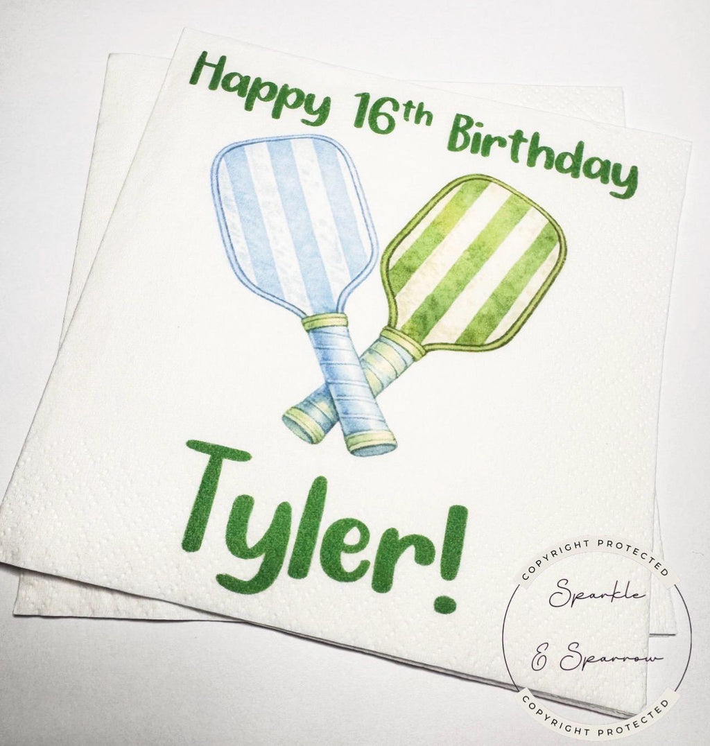 Pickleball Birthday Dinks and Drinks Pickleball Birthday Overserved Blue Green Personalized Cocktail, Luncheon or Dinner Napkins Set of 25