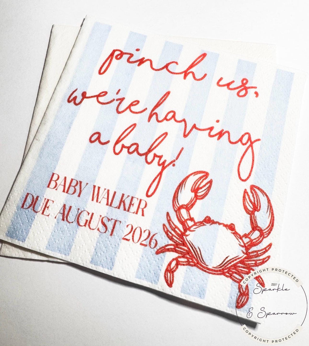 Pinch Us We're Having a Baby Crab Boil Baby Shower Fall Baby Shower Personalized Cocktail, Luncheon or Dinner Napkins Set of 25