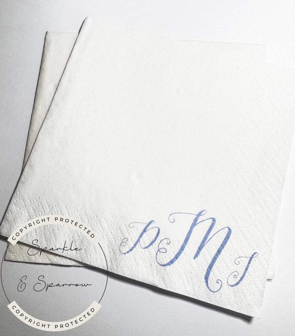 Custom Monogram Napkins Wedding Initial Napkins Baby Shower Monogram Personalized Cocktail, Luncheon or Dinner Napkins Set of 25