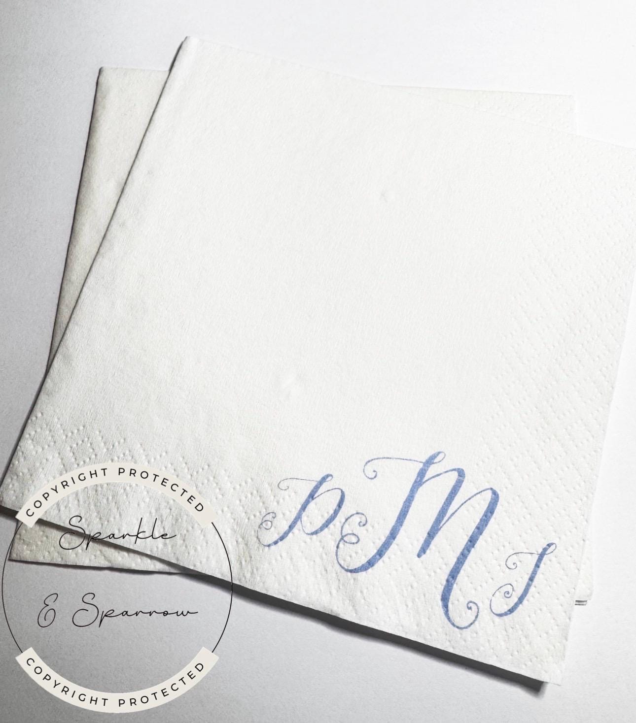 Custom Monogram Napkins Wedding Initial Napkins Baby Shower Monogram Personalized Cocktail, Luncheon or Dinner Napkins Set of 25
