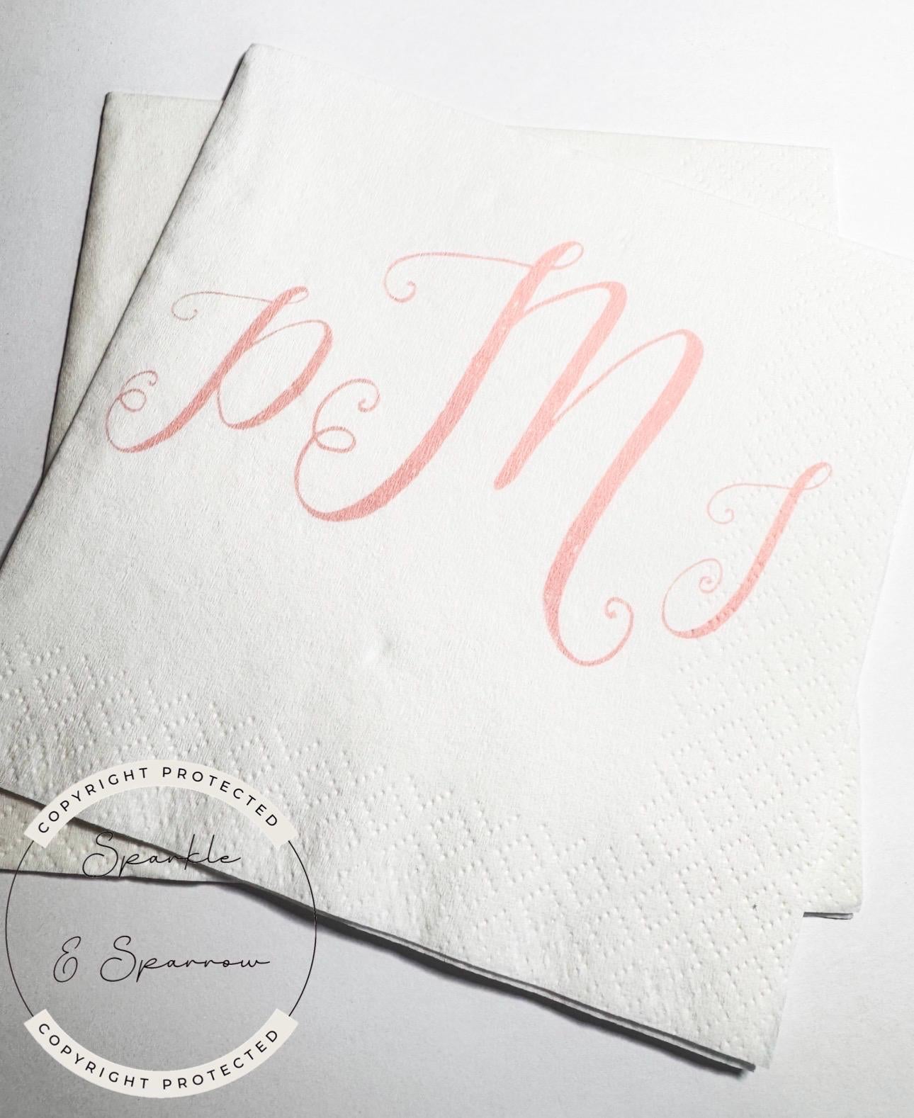 Custom Monogram Napkins Wedding Initial Napkins Baby Shower Pink Monogram Personalized Cocktail, Luncheon or Dinner Napkins Set of 25