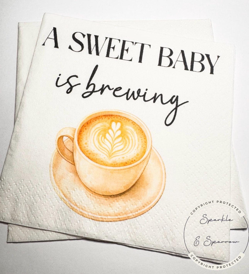 A Sweet Baby is Brewing Baby Shower Coffee Bar Baby Brunch Coffee Espresso Fall Baby Shower Cocktail, Luncheon or Dinner Napkins Set of 25