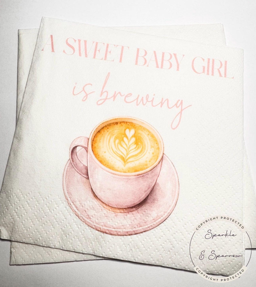 A Sweet Baby Girl is Brewing Baby Shower Coffee Bar Baby Brunch Coffee Pink Fall Baby Shower Cocktail, Luncheon or Dinner Napkins Set of 25