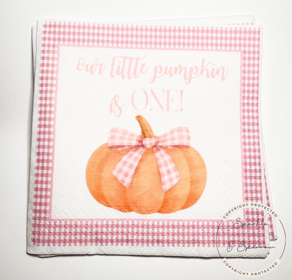 Pumpkin First Birthday Pink Pumpkin Pink Bow Happy Birthday Lil' Pumpkin Fall First Birthday Cocktail, Luncheon or Dinner Napkins Set of 25