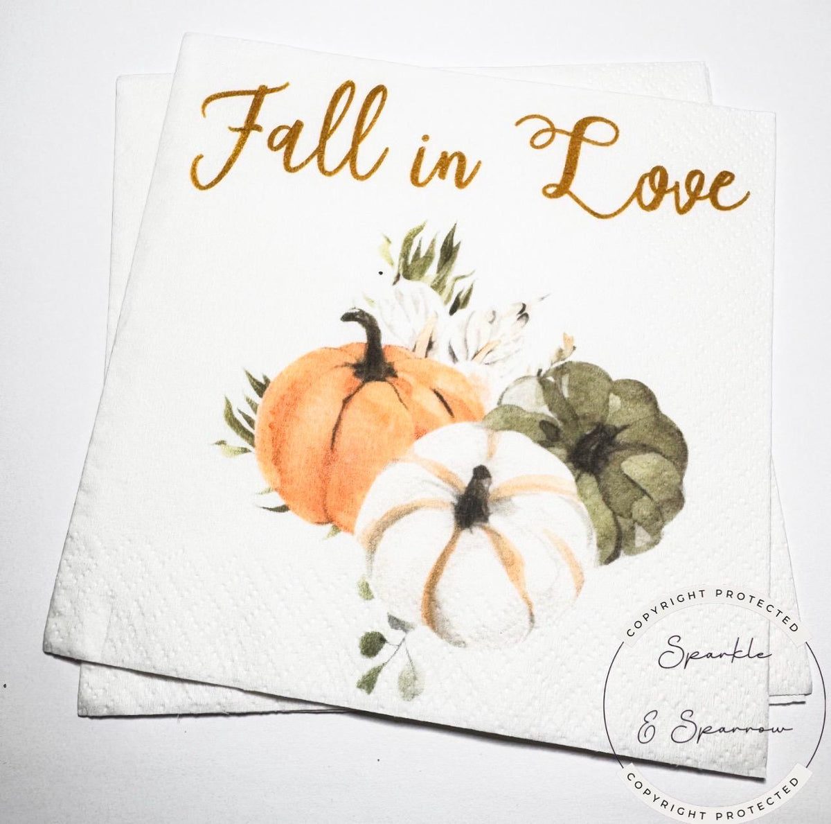 Fall in Love Fall Bridal Shower Fall Wedding Fall Baby Shower Autumn Floral Custom Cocktail, Luncheon or Dinner Napkins Set of 25