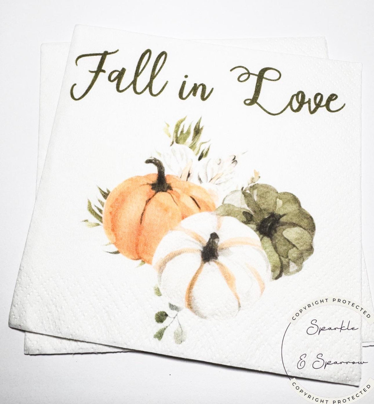 Fall in Love Fall Bridal Shower Fall Wedding Fall Baby Shower Autumn Floral Custom Cocktail, Luncheon or Dinner Napkins Set of 25