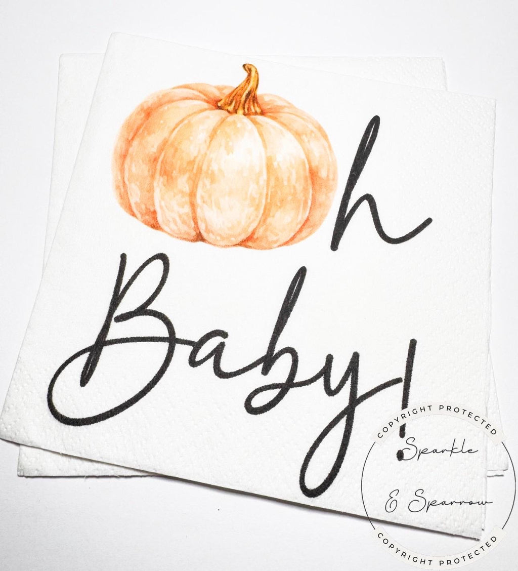 Pumpkin Oh Baby Shower Fall Pumpkin Baby Shower Orange Pumpkin Gender Reveal Pumpkin Oh Baby Cocktail, Luncheon or Dinner Napkins Set of 25