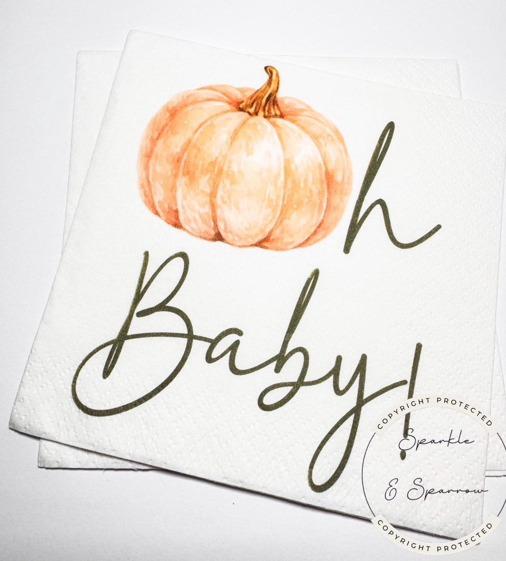 Pumpkin Oh Baby Shower Fall Pumpkin Baby Shower Orange Pumpkin Gender Reveal Pumpkin Oh Baby Cocktail, Luncheon or Dinner Napkins Set of 25