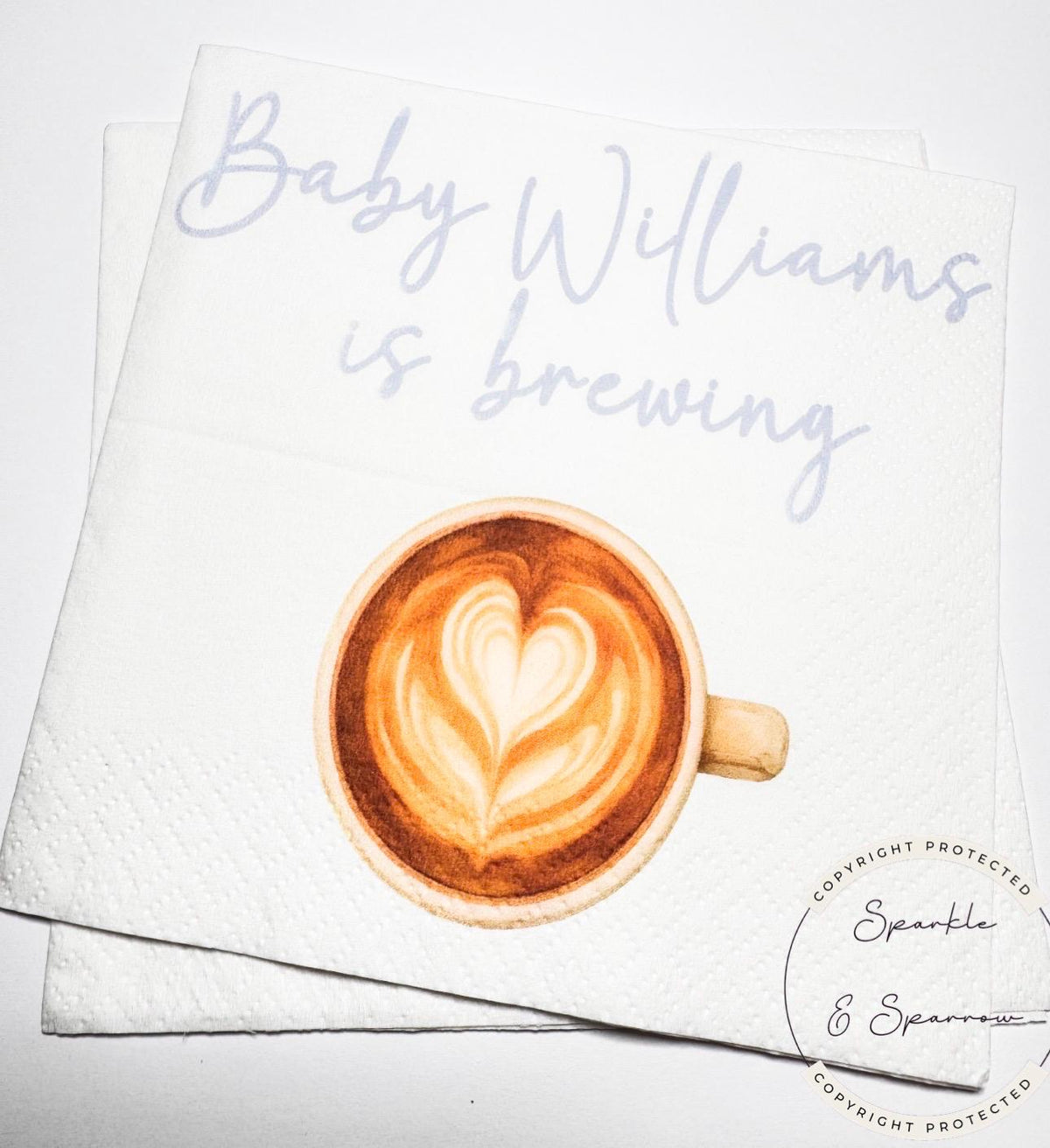 A Baby is Brewing Baby Shower Napkins Coffee Bar Baby Brunch Fall Baby Shower Blue Baby Shower Personalized Cocktail Napkins, Set of 25