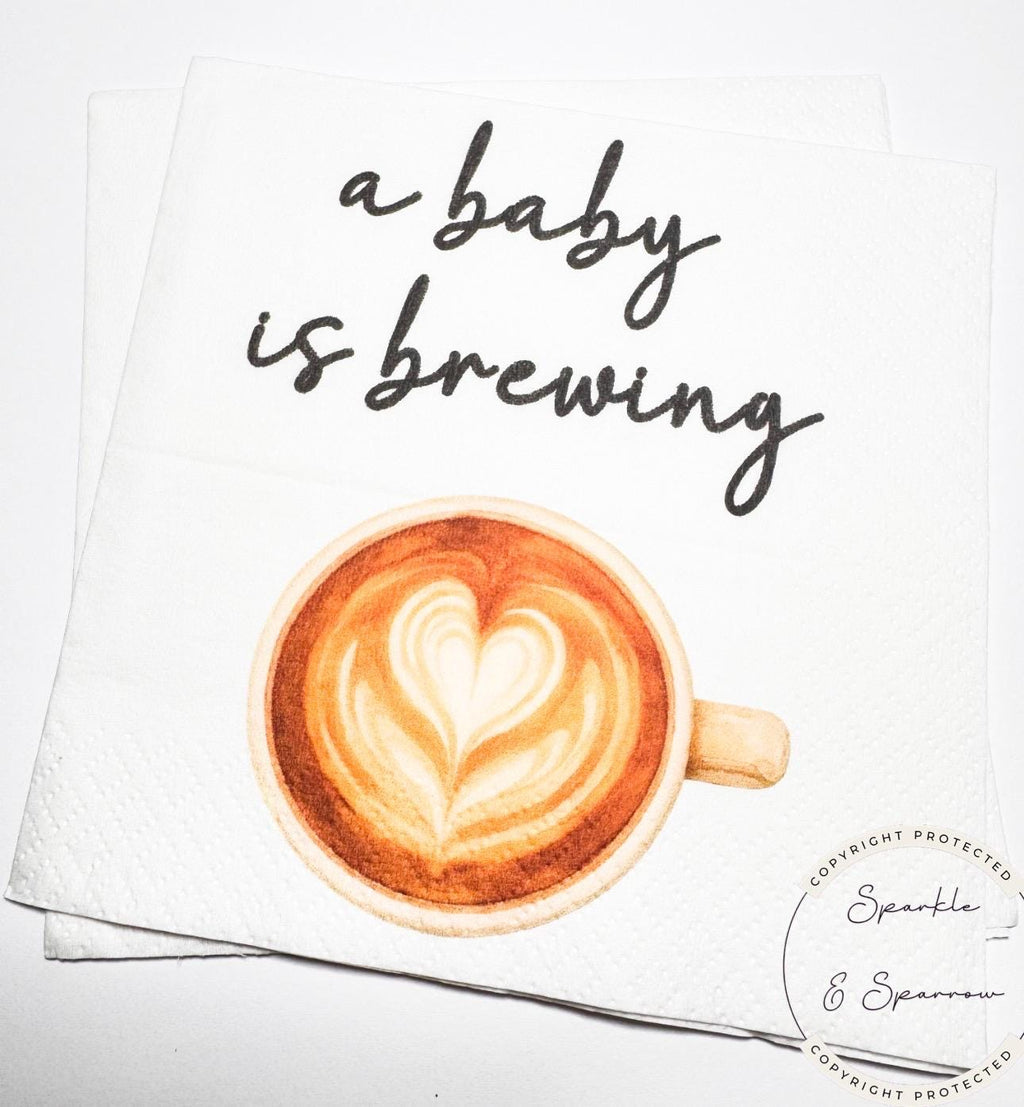 A Baby is Brewing Baby Shower Napkins Coffee Bar Baby Shower Decor Latte Neutral Baby Shower Cocktail, Luncheon or Dinner Napkins Set of 25